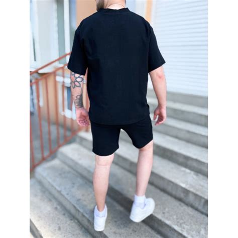 Мужской черный льняной костюм свободного кроя | Look4stuff drop