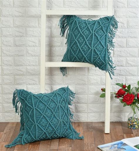 Buy pepme Macrame Cushion Cover, Diamonds, 3 Sections, Fringes, 16x16 ...