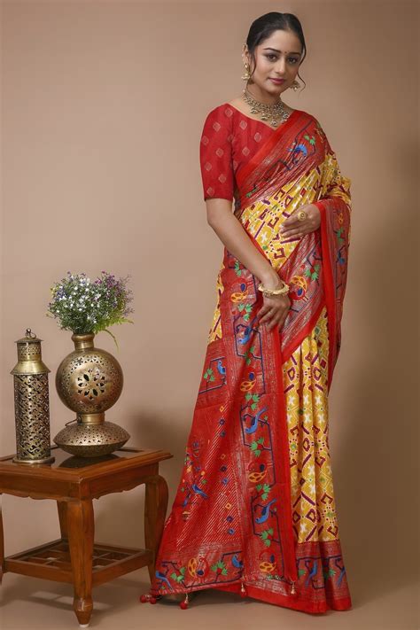 Pratha - Yellow Red Silk Patola Print Saree – DoriDhaga