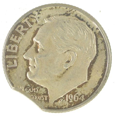 Major Error - Clipped Planchet Error - 90% Silver Roosevelt Dime - 1964 ...