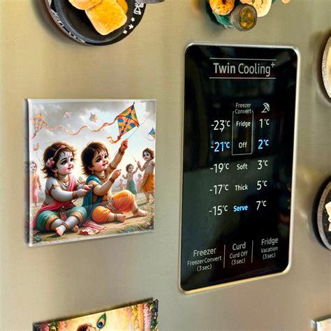 63mm Square Fridge Magnet of Lord Krishna and Balram flying Kite 11003 ...
