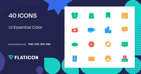 UI Essential Color Icon Pack | 40 .SVG Icons