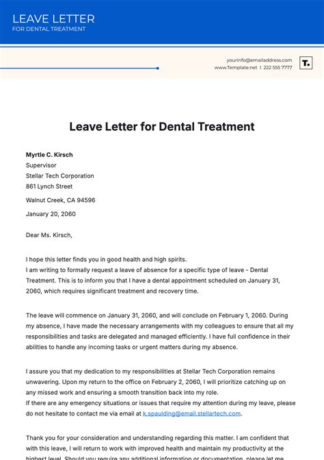 Free Leave Letter for Dental Treatment Template to Edit Online