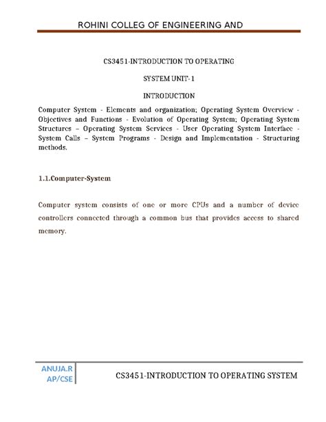 1 Computer System - notes - TECHNOLOGY ANUJA CS3451-INTRODUCTION TO ...