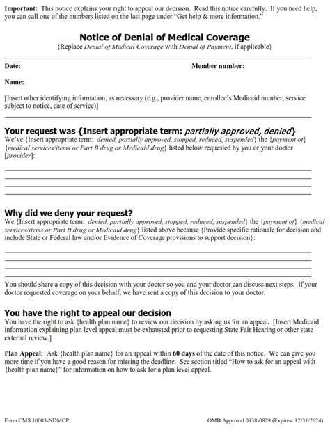 CMS 10003-NDMCP - NOTICE OF DENIAL OF MEDICAL COVERAGE/PAYMENT ...