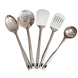 Buy Set of 5 Stainless Steel Serving Spoons Rice Spoons Strainer Online ...
