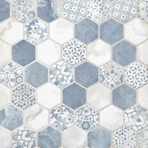Chateau Blue Hexagon Recycled Glass Mosaic | Blue bathroom tile, Glass ...