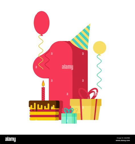 1 year Happy Birthday greeting card. 1th anniversary celebration ...