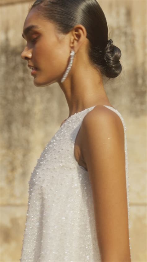 dash and dot - Pearl Embroidered One Shoulder Top & Ivory Culotte