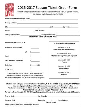 Fillable Online 2016-2017 Season Ticket Order Form Fax Email Print ...