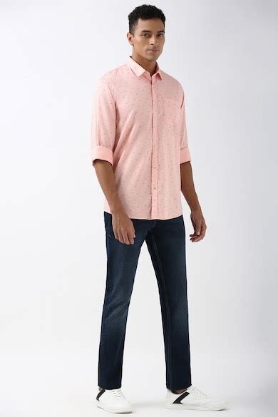 Buy Men Peach Slim Fit Print Full Sleeves Casual Shirt Online ...