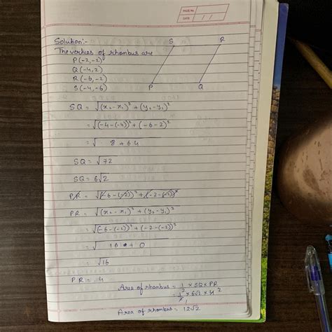 Find the area of rhombus PQRS , if the vertices of rhombus PQRS are :P ...