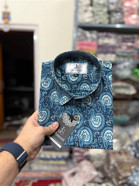 Blue Paisley Floral Printed Plus Size Half Sleeves Cotton Shirt For Me ...