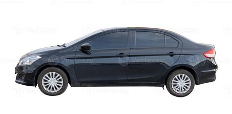 Side view of Black sedan car isolated on white background with clipping ...