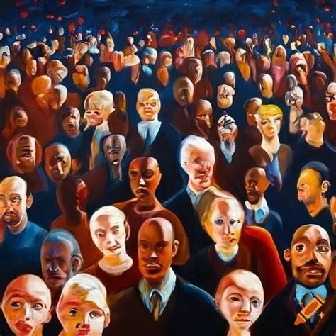 Detailed oil painting of a diverse crowd on Craiyon