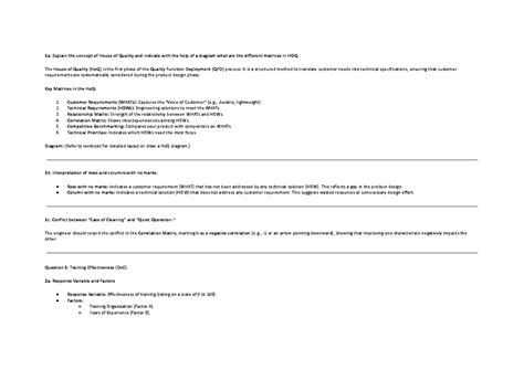 House of Quality & Training Effectiveness Analysis (Course Code: QFD ...