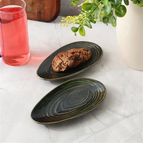 Buy The Decor Mantra Ceramic Handmade Siwa Almond Shaped Green Serving ...