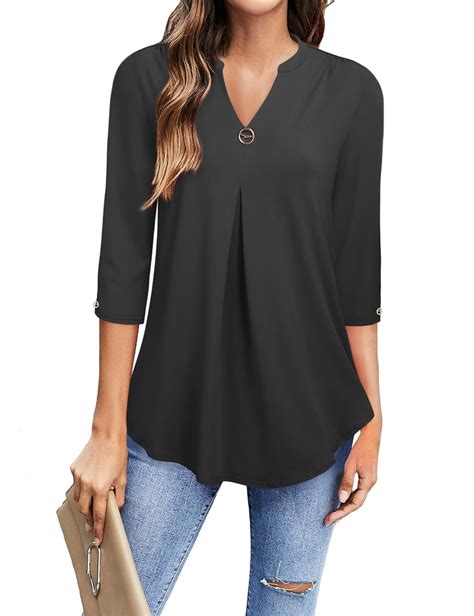 VALOLIA Womens Tops 3/4 Sleeve Shirts V Neck Blouses Dressy Casual ...