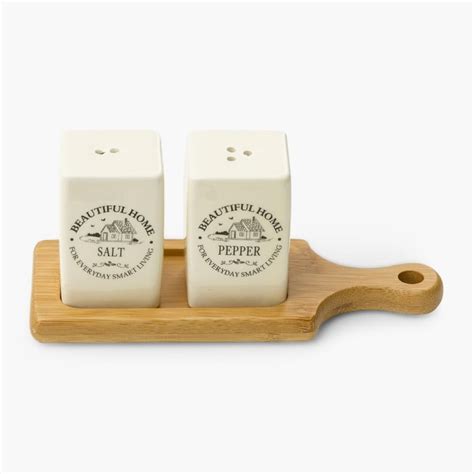 Buy Beautiful Home Ceramic Salt & Pepper Set with Bamboo Holder from ...