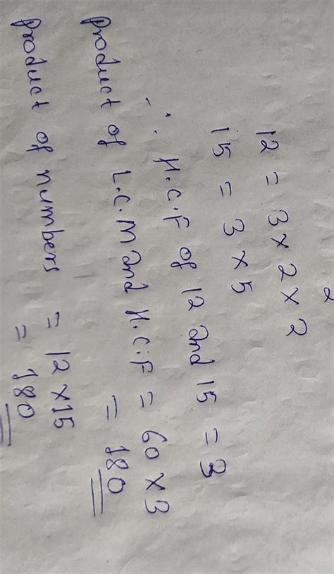 5. Verify that for 12 and 15,Product of the numbers = HCF ~ LCM ...