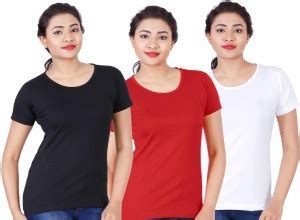Fleximaa Solid Women Round Neck Red, White, Black T-Shirt - Buy Black ...
