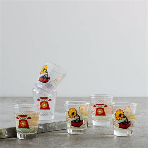 Buy Raisa Found Object Transparent Printed Shot Glasses - 57ml - Set of ...