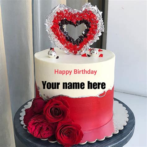 Romantic Double Layer Heart Birthday Cake With Name