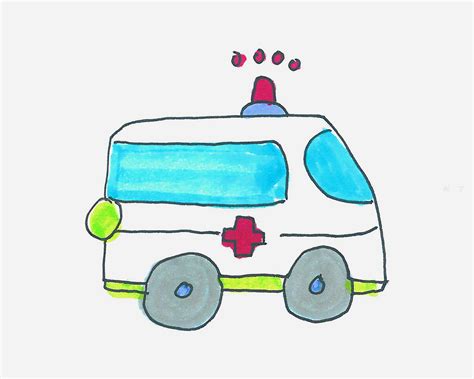 彩色救护车简笔画画法图片步骤🎬小小画家