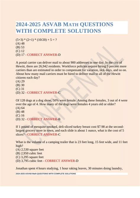 ASVAB MATH QUESTIONS WITH COMPLETE SOLUTIONS - ASVAB - Stuvia US
