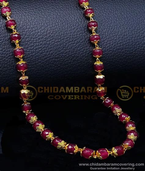Buy Attractive Daily Use Long Red Crystal Chain Gold Design