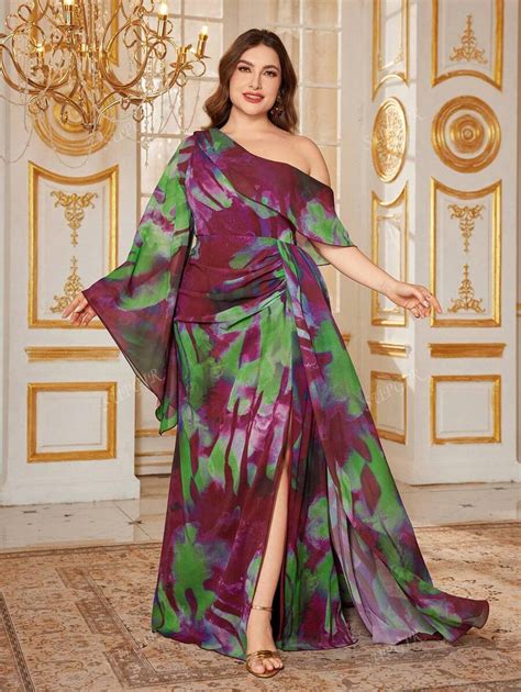 SUPGIR Plus Size Random Cut Asymmetrical Shoulder Flare Sleeve Chiffon ...