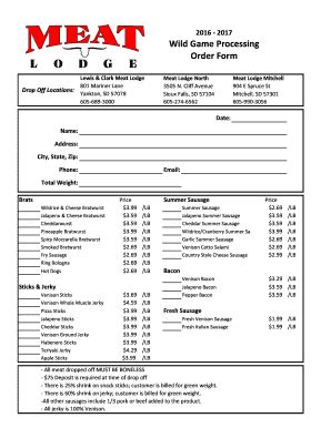 2017-2025 SD Meat Lodge Wild Game Processing Order Form Fill Online ...