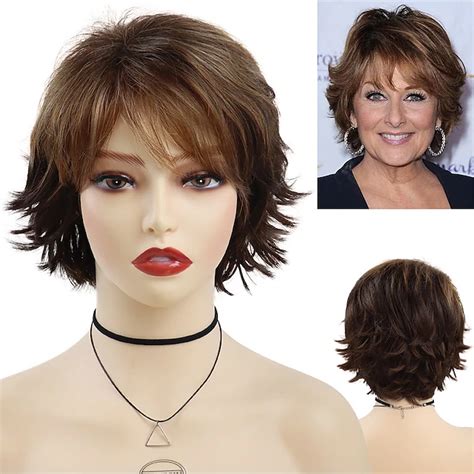 Synthetic Short Wigs for White Women Sandy Blonde Wig with Bangs Mix ...