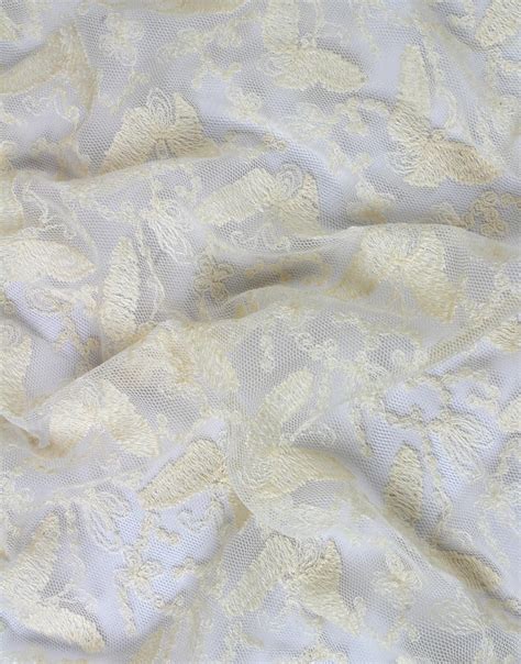 Off White Color Printed Design on Net Embroidery Dress Material Fabric ...