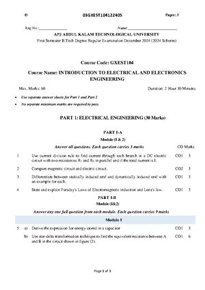 Introduction to electrical engineering - GXEST104A - KTU - Studocu