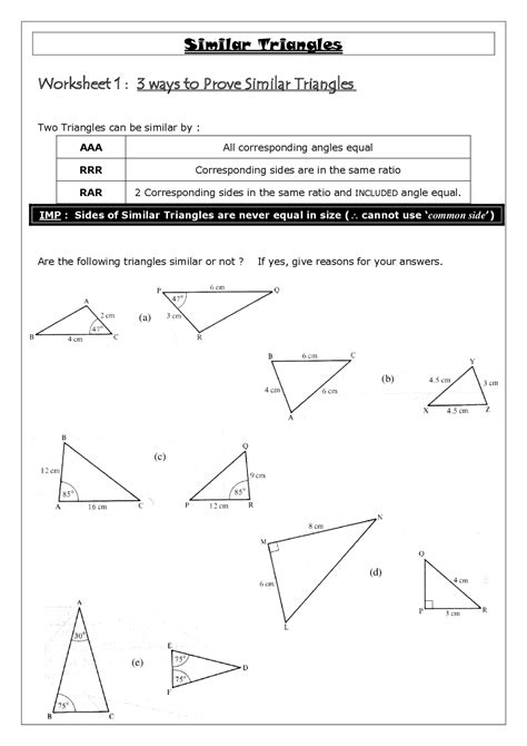 Similar Triangles Worksheet 1 : 3 ways to Prove ... | Exercises ...