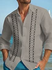 Men's Linen Shirt Guayabera Shirt Summer Shirt Casual Shirt Beach Shirt ...