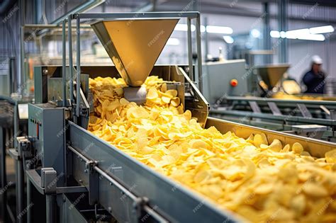 Premium Photo | Potato chips and snacks manufacturing line at the ...