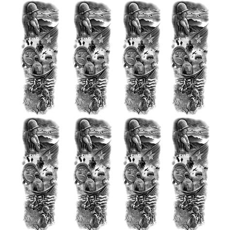 Buy Temporary Sleeve Tattoos, 8-Sheet Large Full Arm Sleeve War Style ...