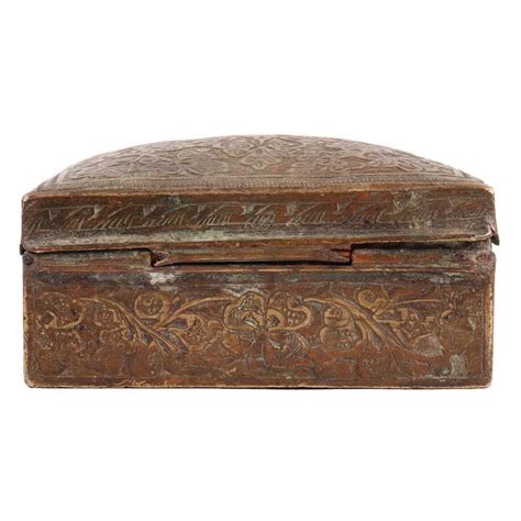 Vintage Indo Persian Chased Square Brass Trinket Box
