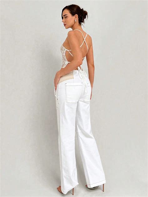 Aloruh Regata feminina branca romântica com renda e alças estilo halter ...