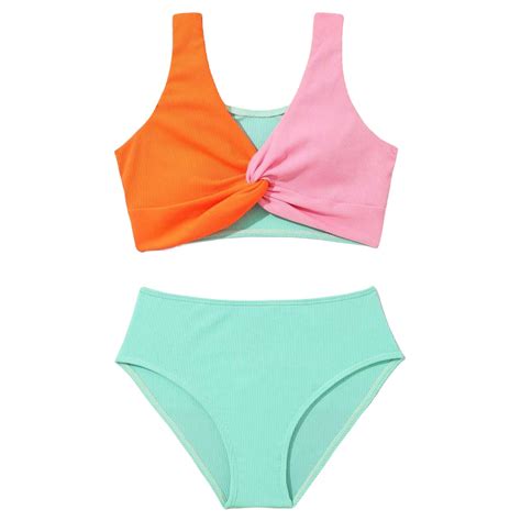 Girls Two Piece Swimsuits Teen Bikini Color Block Girls' Swimwear ...