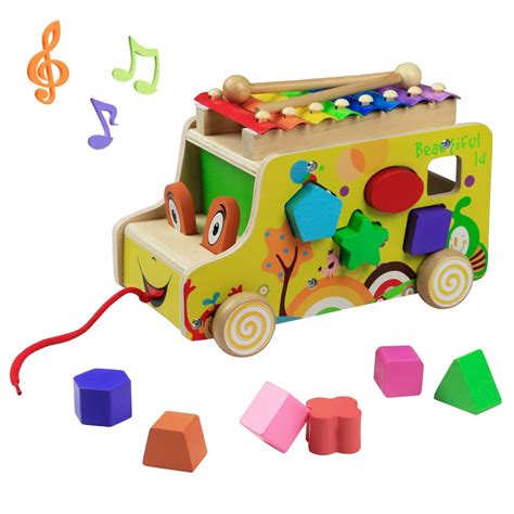 Buy Wooden Toys Pull Cars Xylophone Knock Musical Instruments Animal ...