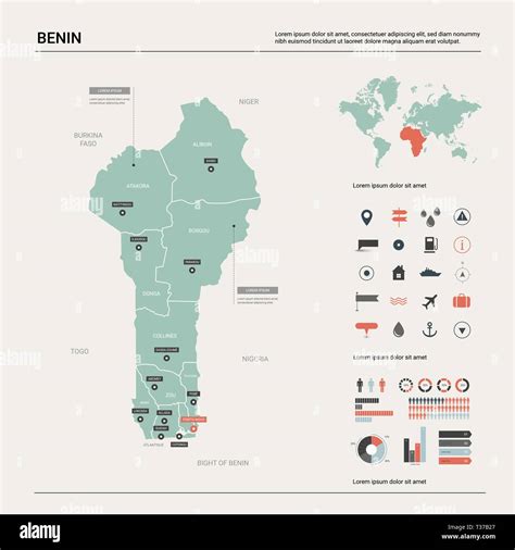 Vector map of Benin. High detailed country map with division, cities and capital Porto Novo ... - country capital porto novo