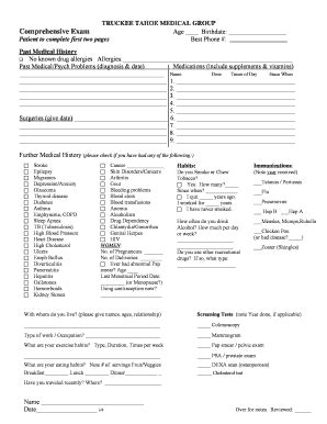 Initial Comprehensive Physical Exam Form - Truckee Tahoe Medical ...