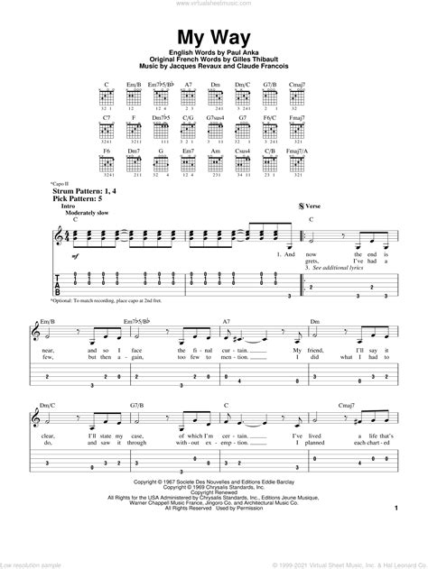 Sinatra - My Way sheet music for guitar solo (easy tablature)