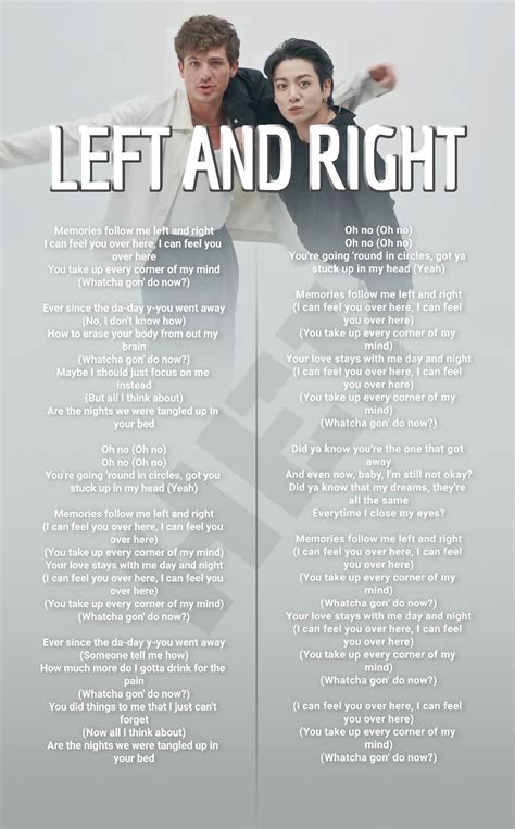 Charlie Puth 'Left and Right' ft. Jungkook | Liedtext, Songtexte, Lieder