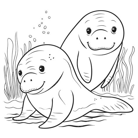 Two Manatees Swimming In The Water Coloring Pages Outline Sketch ...