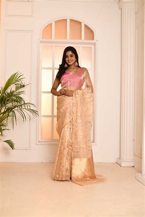 'GOLD' Pure Kora Silk Tissue Banarasi Handloom Saree – Rasm By Muskaan