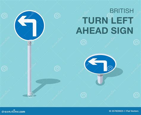 Isolated British "turn Left Ahead" Road Sign. Front and Top View Stock ...